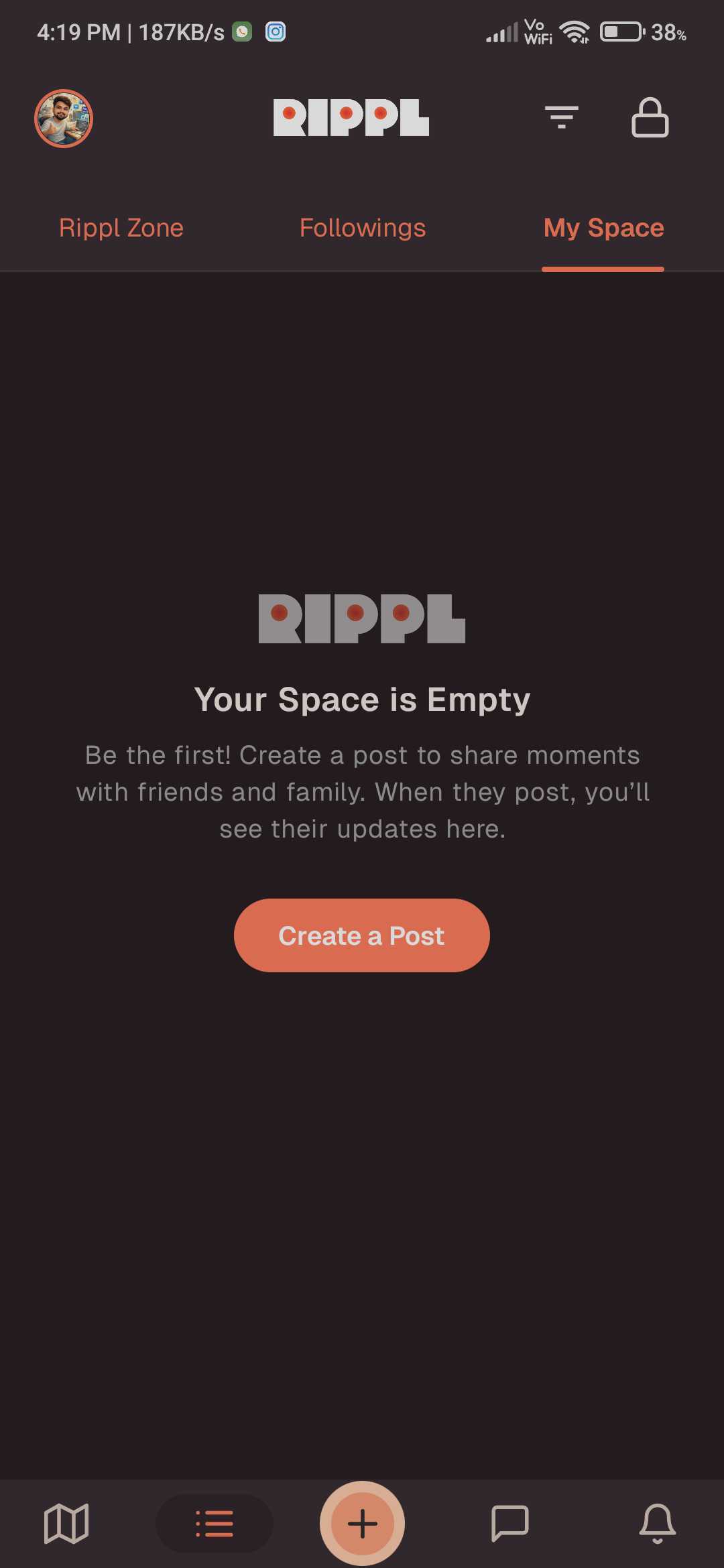 My Space Feed view - Mobile View